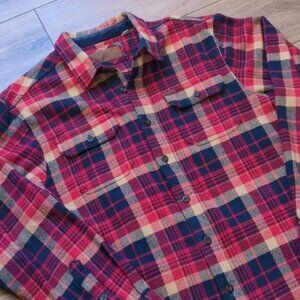Orvis Men's Button Down Long Sleeve Plaid Flannel Shirt - Cotton - Red Blue  - L